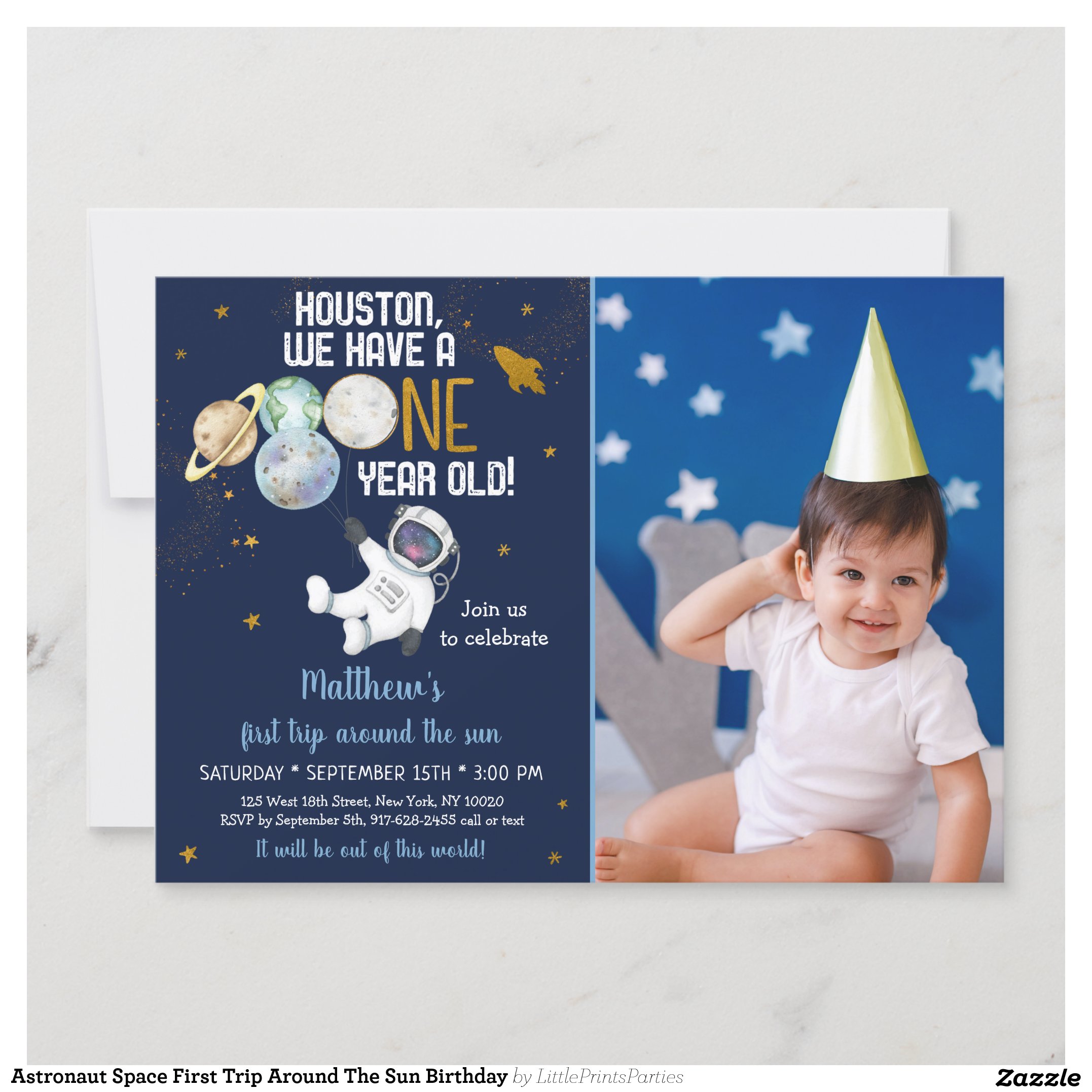 Astronaut Space First Trip Around The Sun Birthday Invitation