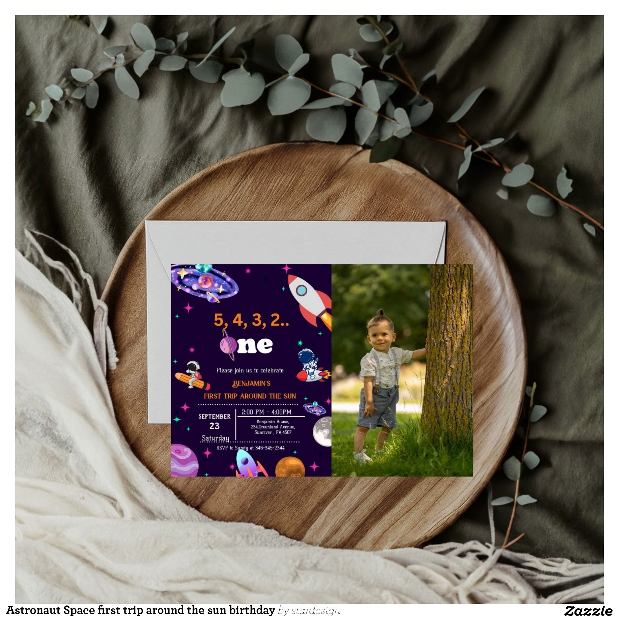 Astronaut Space first trip around the sun birthday Invitation