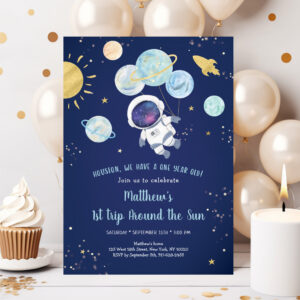 Astronaut Space First Trip Around The Sun Birthday Invitation