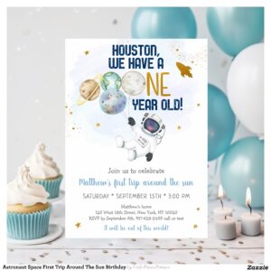 Astronaut Space First Trip Around The Sun Birthday Invitation