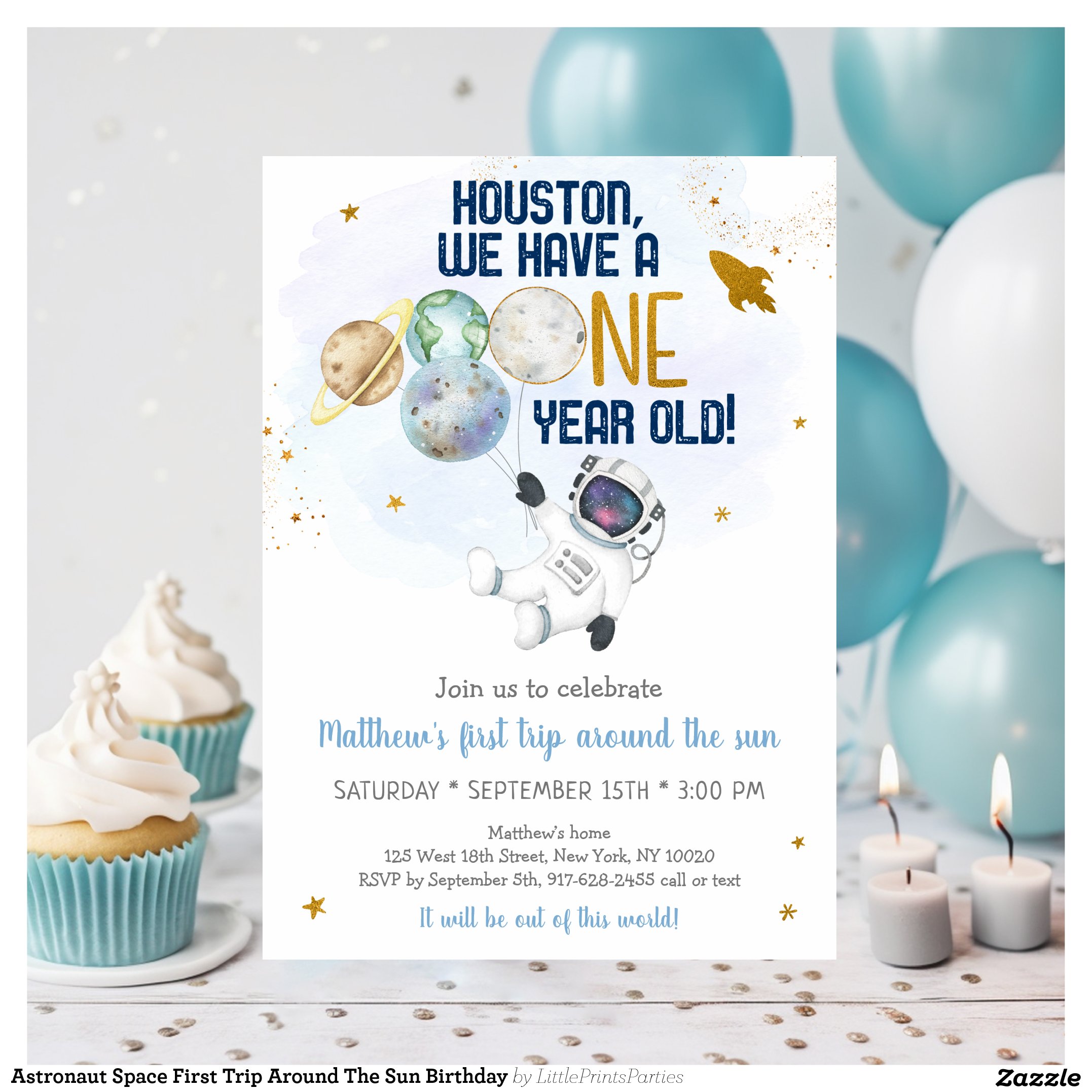 Astronaut Space First Trip Around The Sun Birthday Invitation