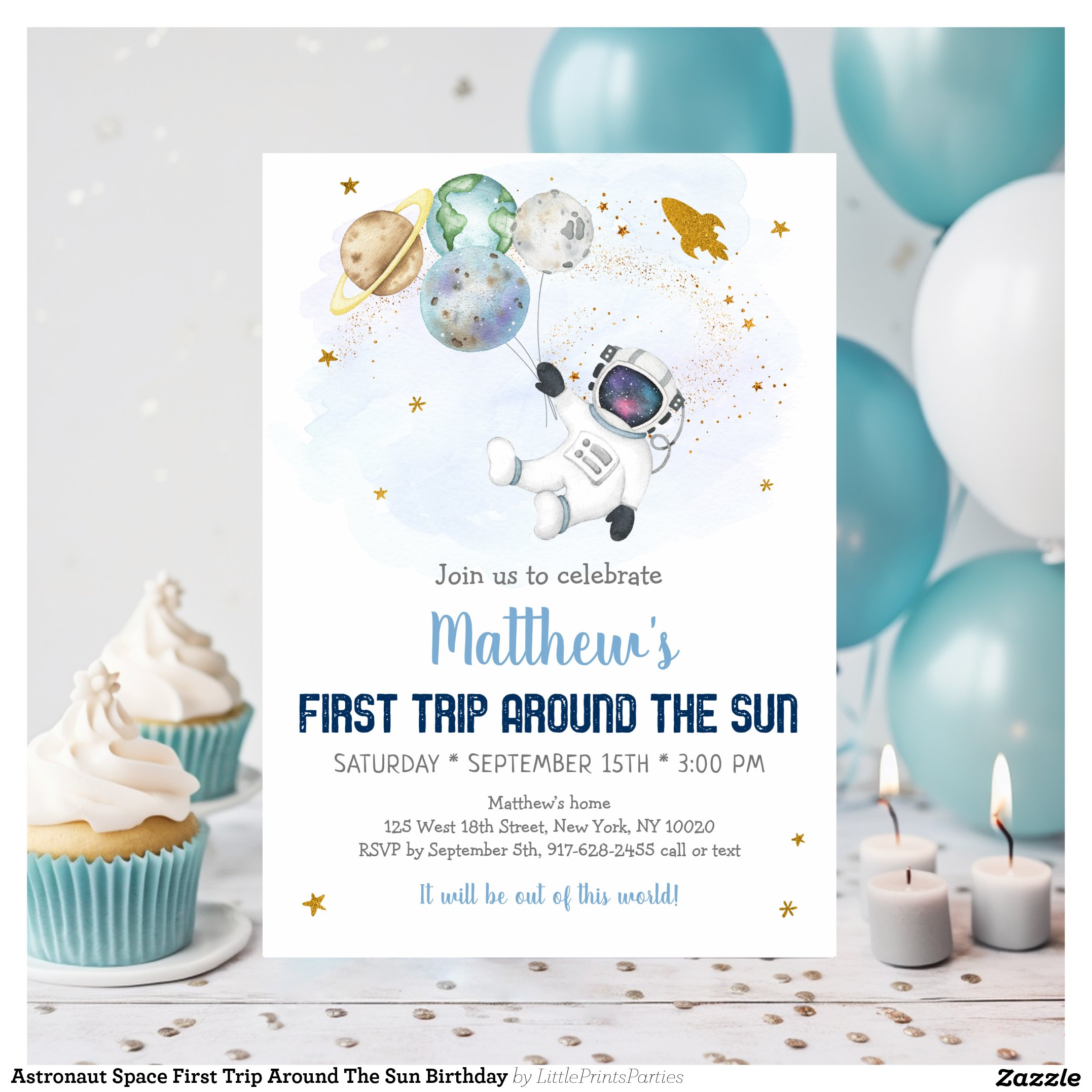 Astronaut Space First Trip Around The Sun Birthday Invitation
