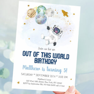 Astronaut Space Out Of This World Birthday Invitation