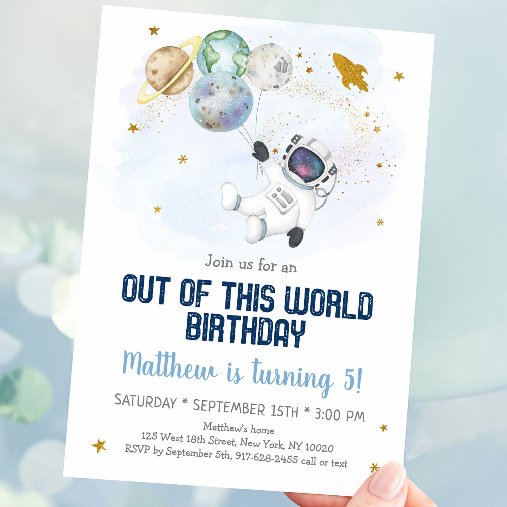 Astronaut Space Out Of This World Birthday Invitation