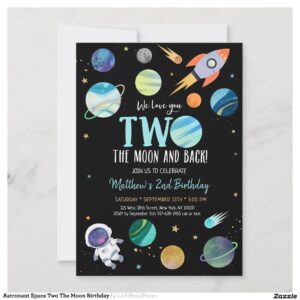 Astronaut Space Two The Moon Birthday Invitation