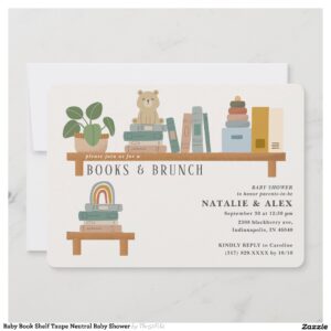 Baby Book Shelf Taupe Neutral Baby Shower Invitation