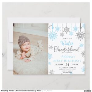 Baby Boy Winter ONEderland First Birthday Photo Invitation