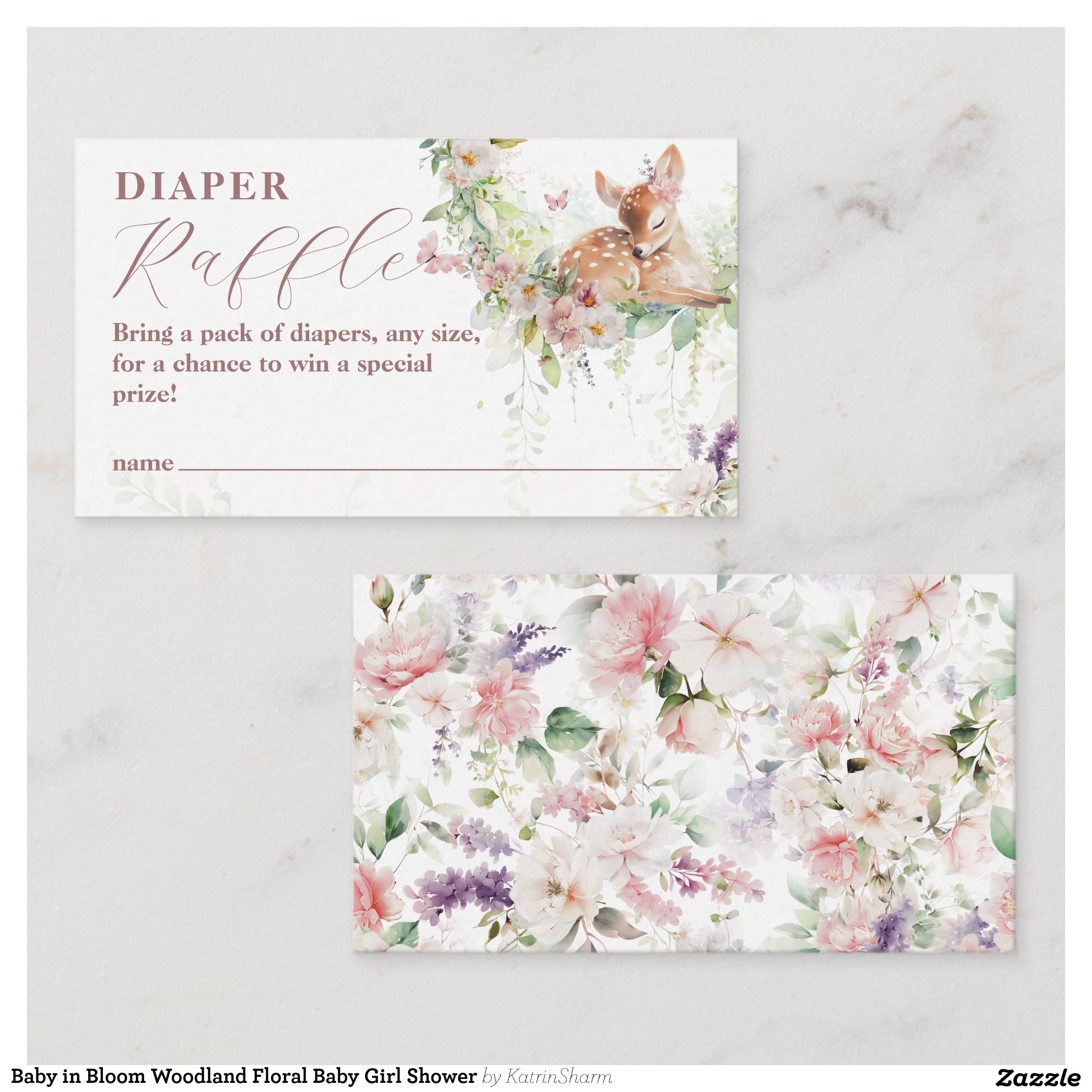 Baby in Bloom Woodland Floral Baby Girl Shower Enclosure Card