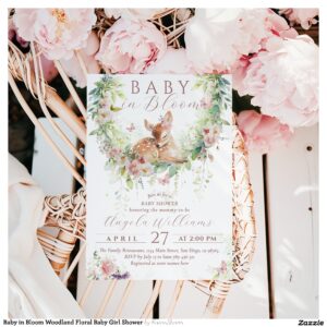 Baby in Bloom Woodland Floral Baby Girl Shower Invitation