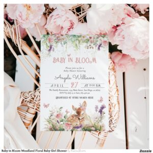 Baby in Bloom Woodland Floral Baby Girl Shower Invitation