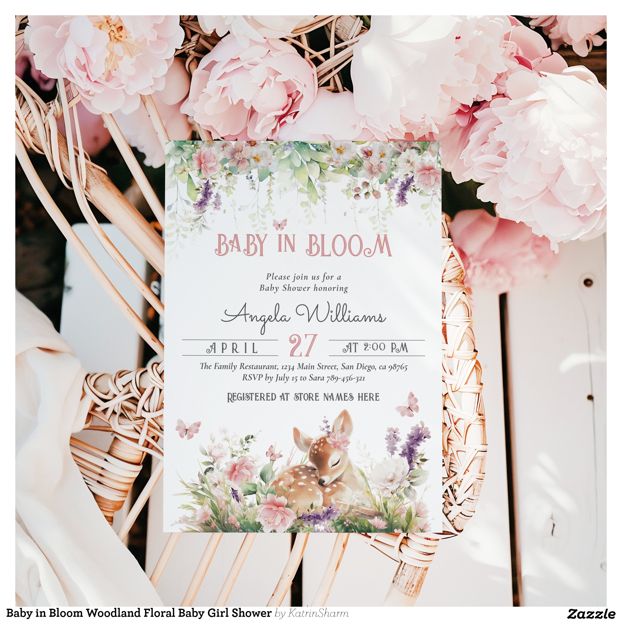 Baby in Bloom Woodland Floral Baby Girl Shower Invitation