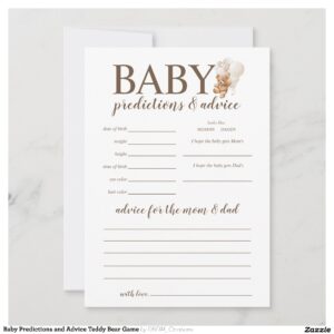 Baby Predictions and Advice Teddy Bear Game Invitation