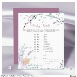 Baby Traits Baby Shower Game Watercolor Flower