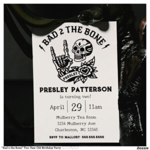 "Bad 2 the Bone" Two Year Old Birthday Party Invitation
