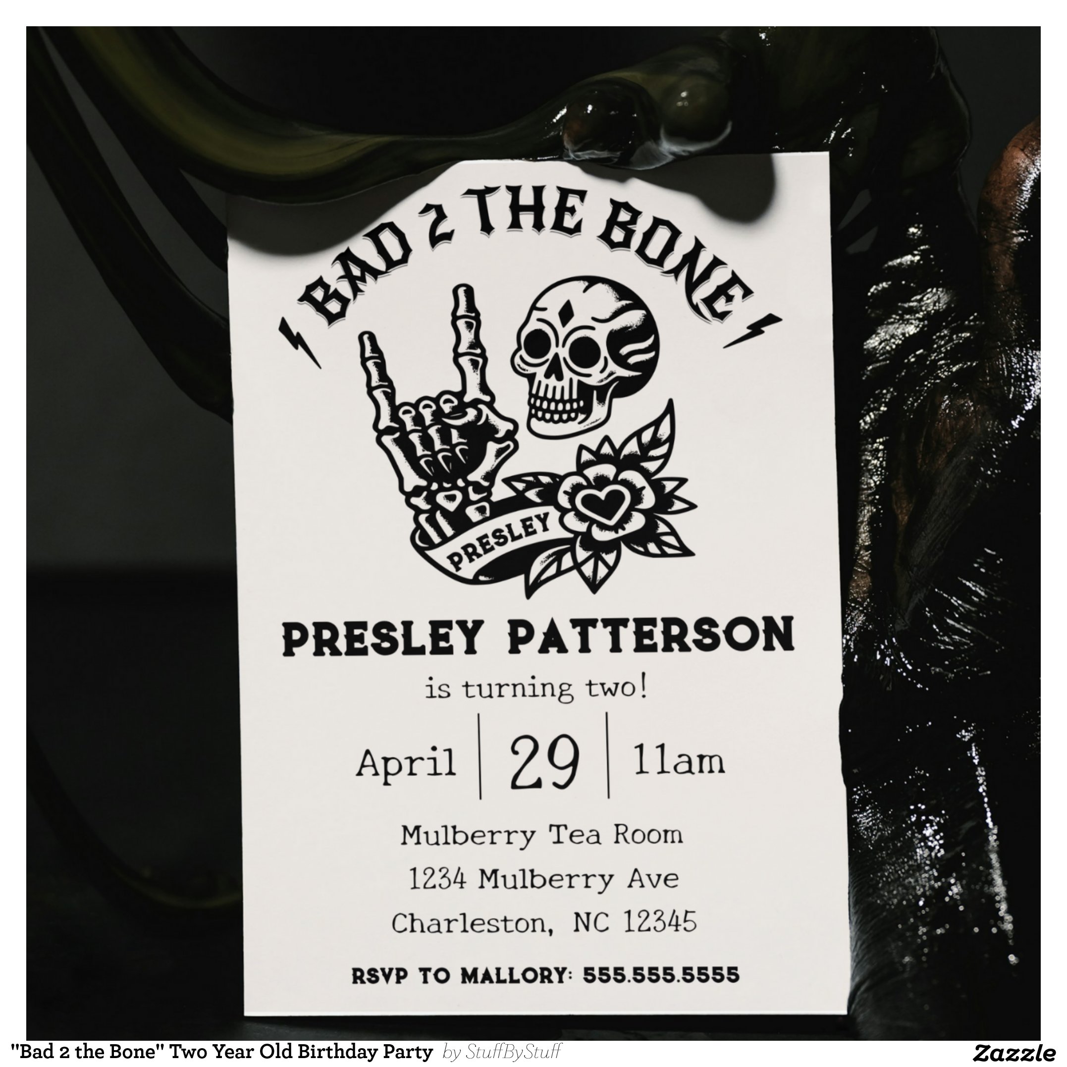 "Bad 2 the Bone" Two Year Old Birthday Party Invitation