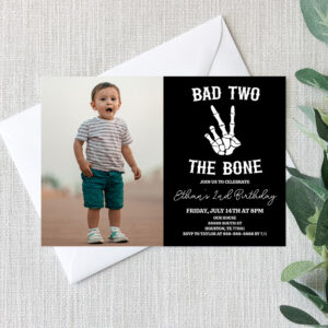 Bad Two The Bone Skeleton Photo 2nd Birthday Party Invitation