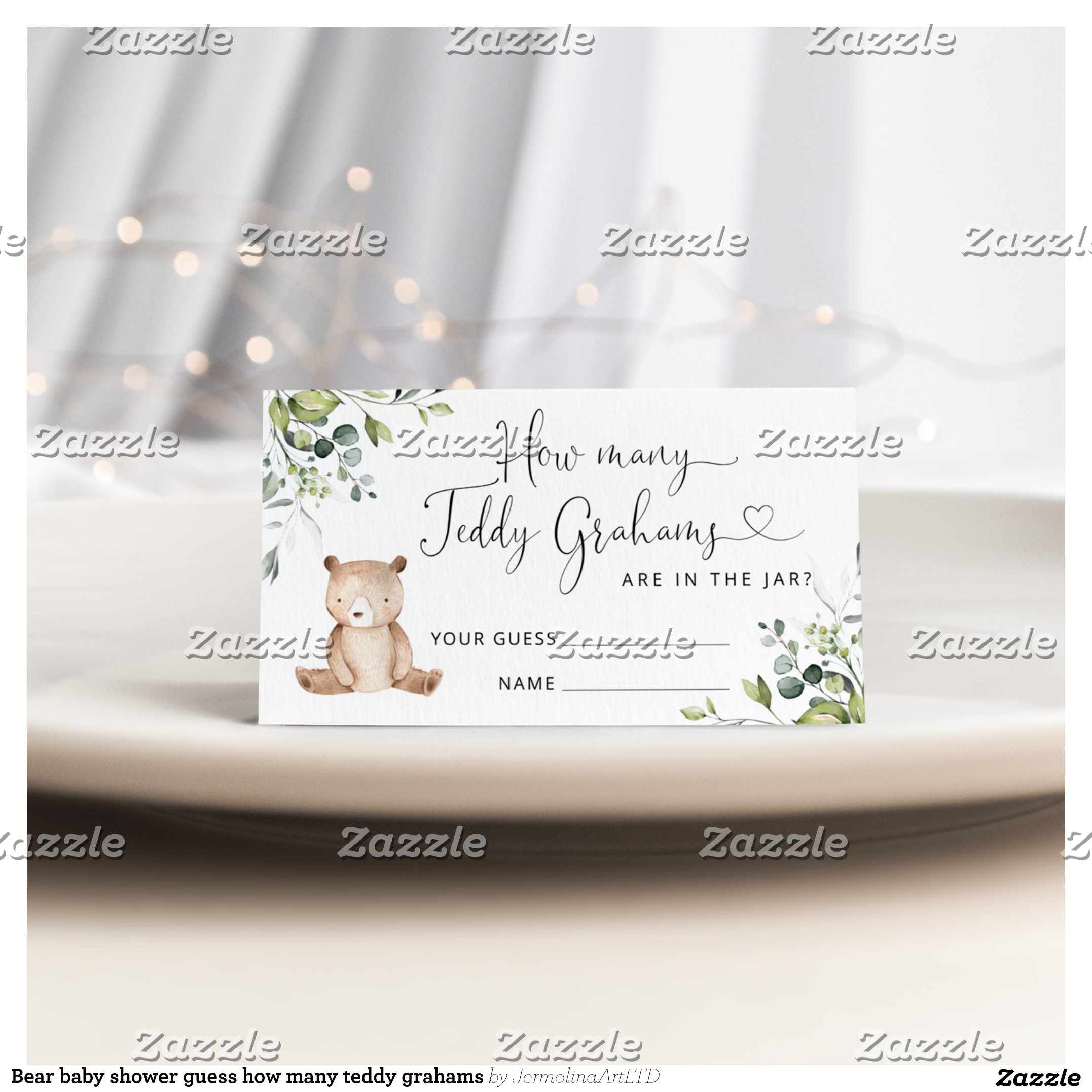 Bear baby shower guess how many teddy grahams enclosure card