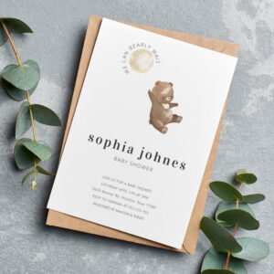 Bear & Balloon Simple Modern Baby Shower Invitation