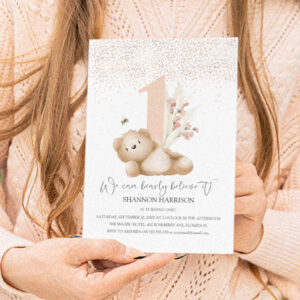 Bear & The Bee First Birthday Invitation