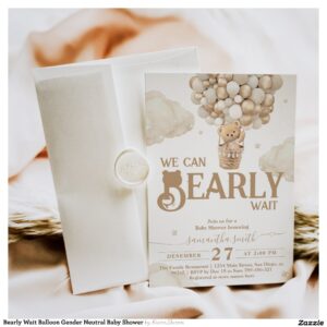 Bearly Wait Balloon Gender Neutral Baby Shower Invitation
