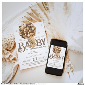 Bearly Wait Boho Balloon Neutral Baby Shower Invitation