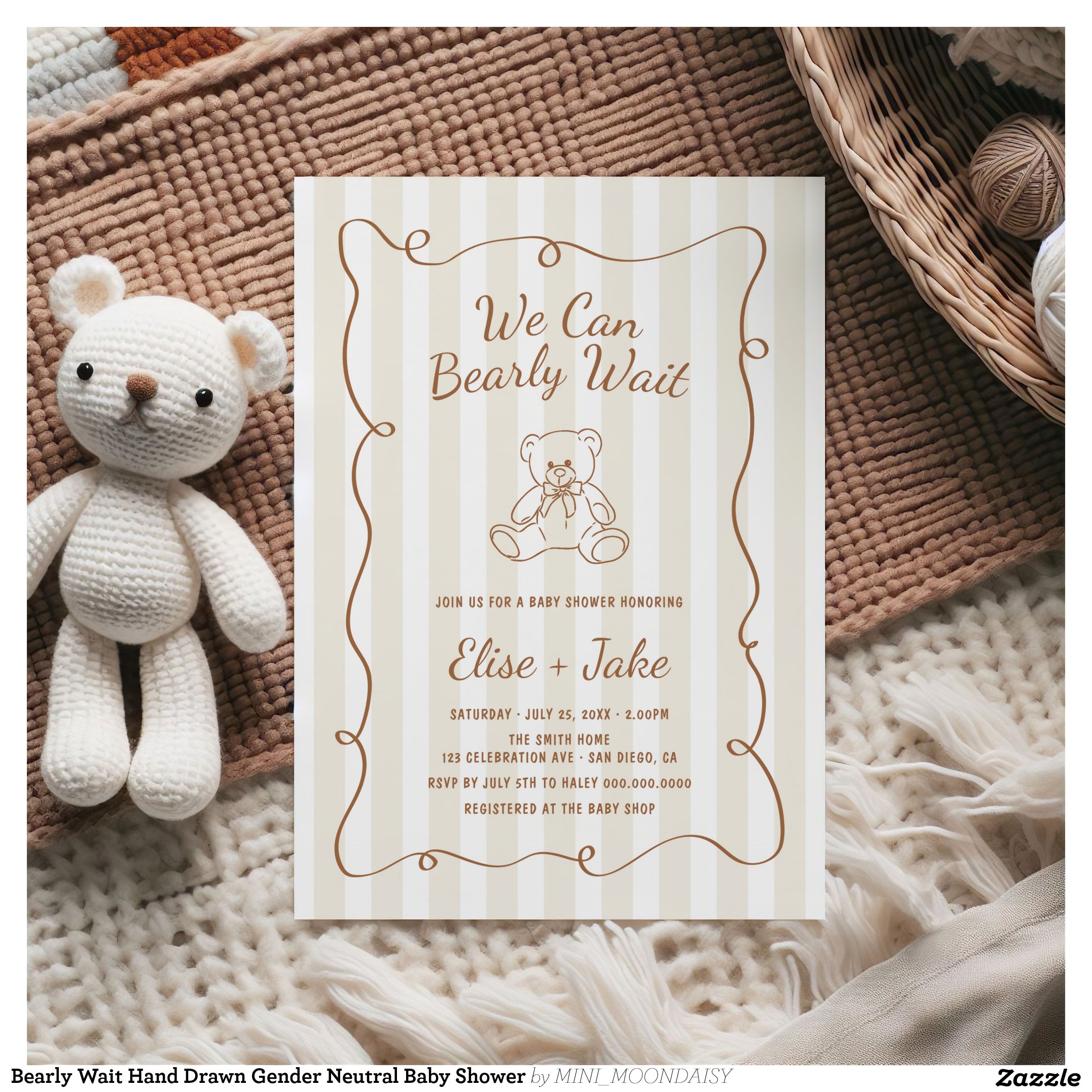 Bearly Wait Hand Drawn Gender Neutral Baby Shower Invitation