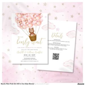 Bearly Wait Pink Girl All In One Baby Shower Invitation