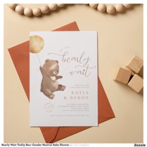 Bearly Wait Teddy Bear Gender Neutral Baby Shower Invitation