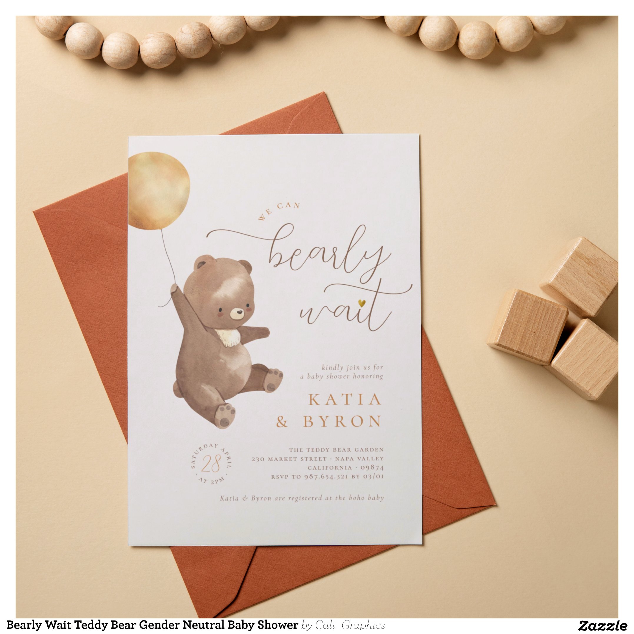 Bearly Wait Teddy Bear Gender Neutral Baby Shower Invitation