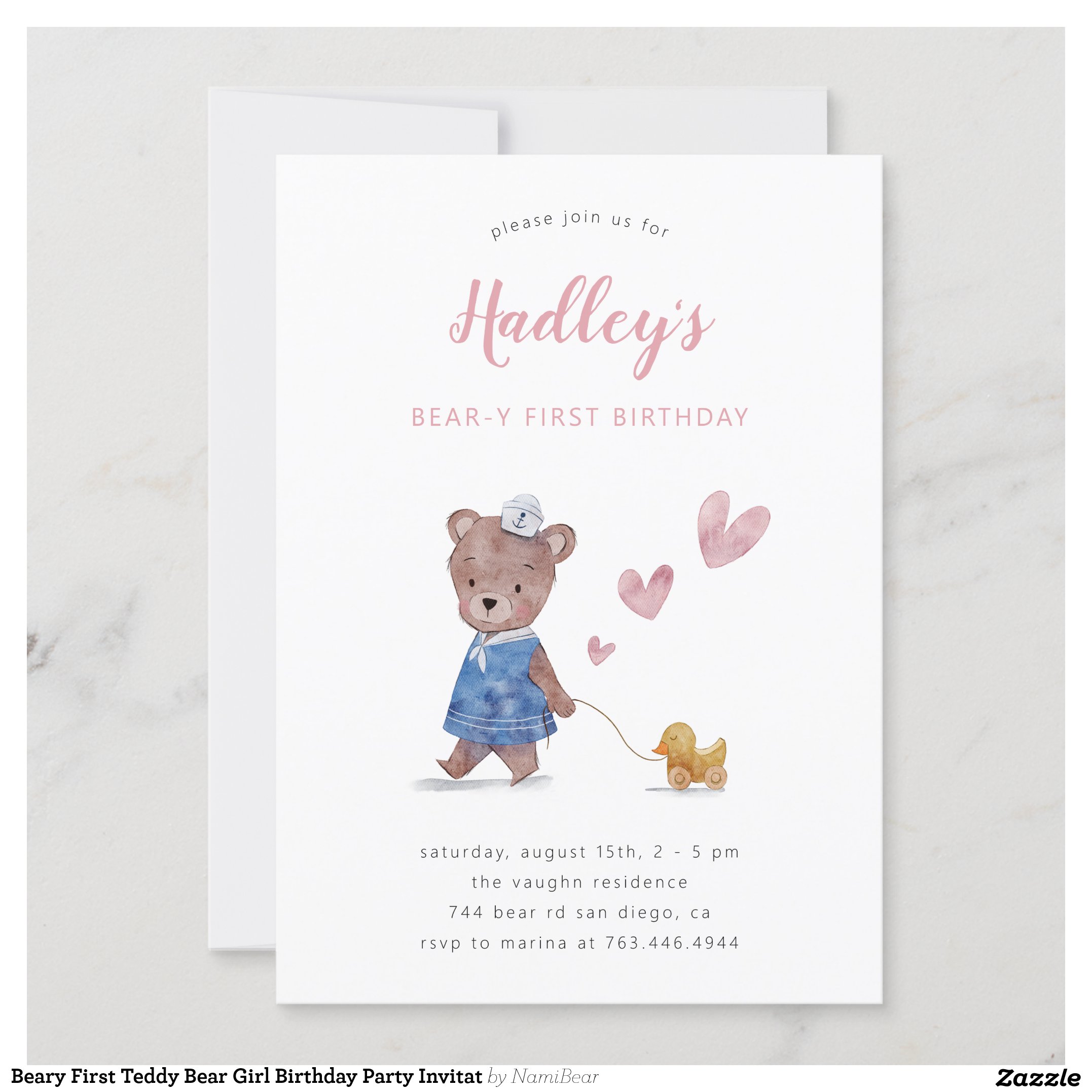 Beary First Teddy Bear Girl Birthday Party Invitat Invitation