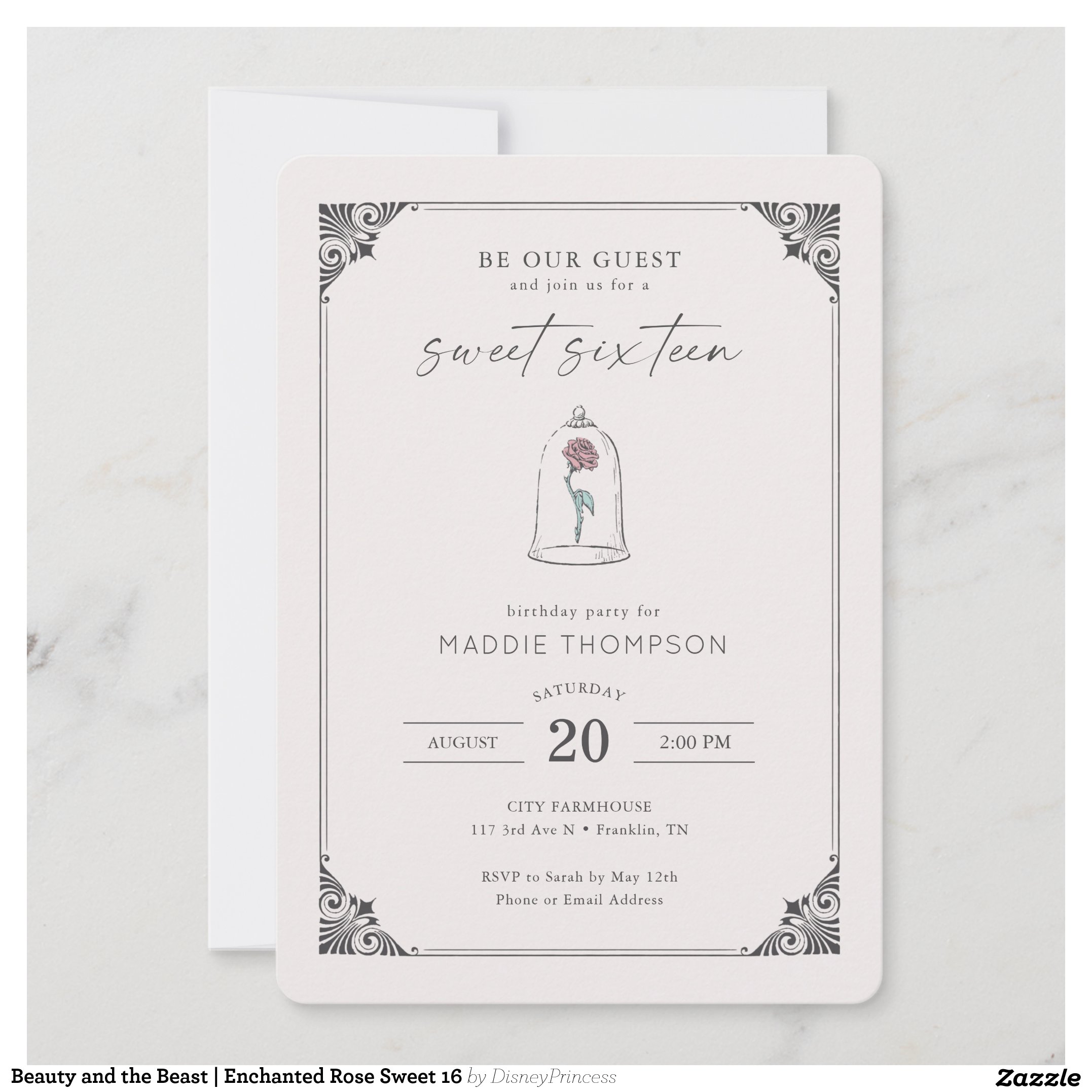 Beauty and the Beast Enchanted Rose Sweet 16 Invitation