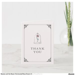 Beauty and the Beast Enchanted Rose Sweet 16 Thank You Card
