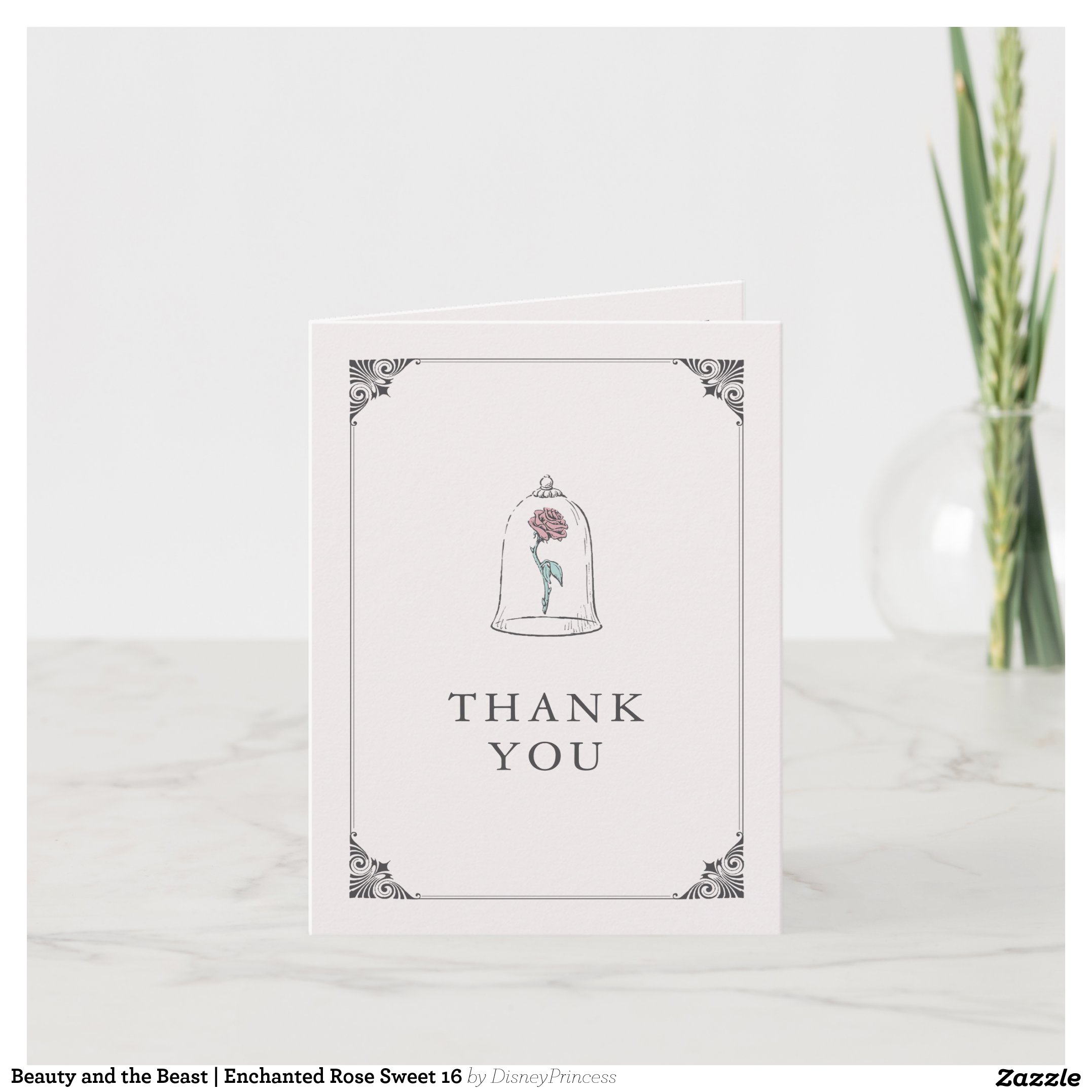 Beauty and the Beast Enchanted Rose Sweet 16 Thank You Card