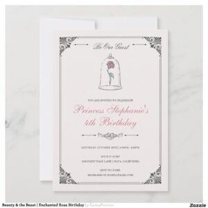 Beauty & the Beast Enchanted Rose Birthday Invitation