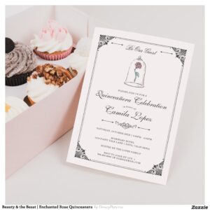 Beauty & the Beast Enchanted Rose Quinceanera Invitation
