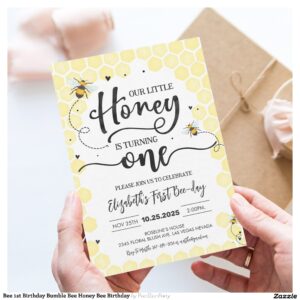 Bee 1st Birthday Bumble Bee Honey Bee Birthday Invitation