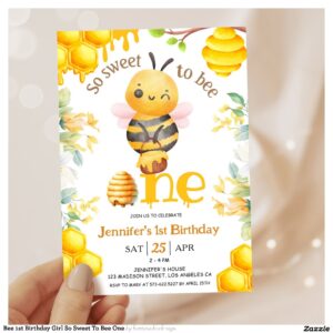 Bee 1st Birthday Girl So Sweet To Bee One Invitation