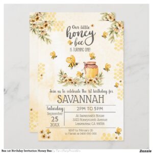Bee 1st Birthday Invitation Honey Bee