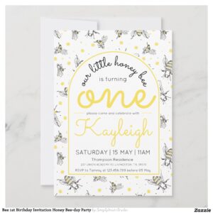 Bee 1st Birthday Invitation Honey Bee-day Party
