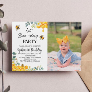 Bee 1st Birthday Invitation Honey Comb
