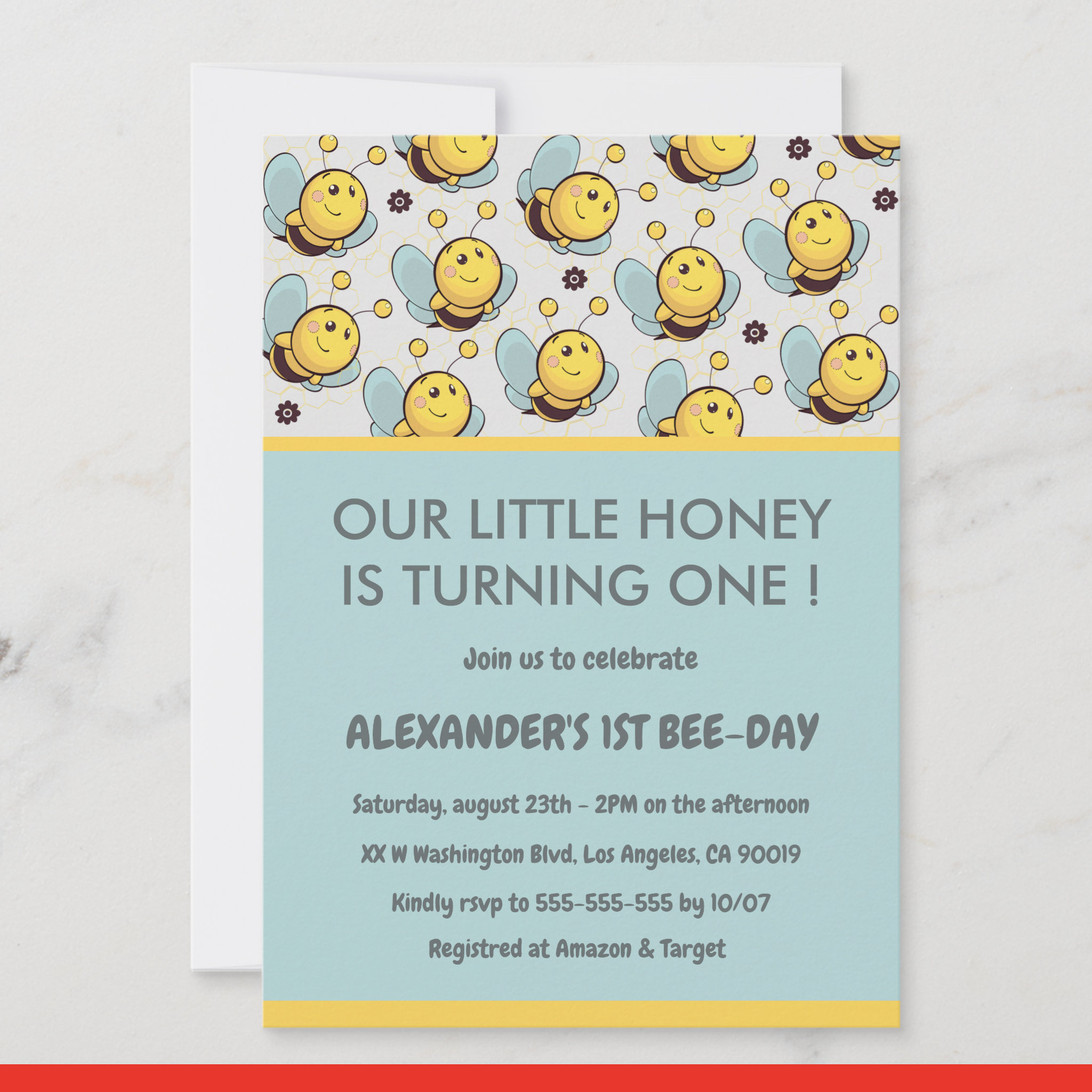 Bee 1st birthday invitations Cute Our little honey