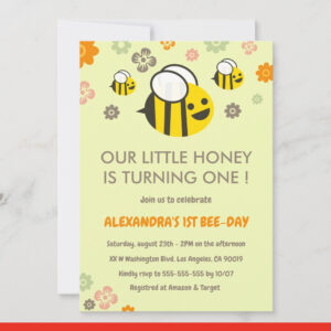 Bee 1st birthday invitations Our little honey Cute