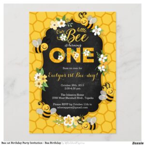 Bee 1st Birthday Party Invitation - Bee Birthday