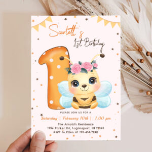 Bee 1st Birthday Party Personalized Invitation