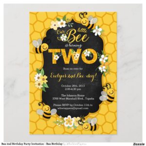 Bee 2nd Birthday Party Invitation - Bee Birthday