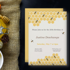 Bee and Honeycomb Pattern Birthday Invitation