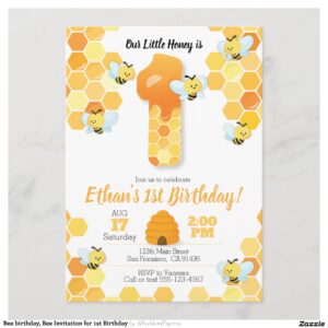 Bee birthday, Bee Invitation for 1st Birthday