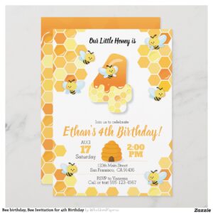 Bee birthday, Bee Invitation for 4th Birthday