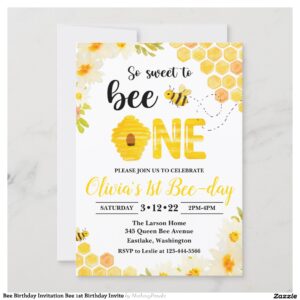 Bee Birthday Invitation Bee 1st Birthday Invite