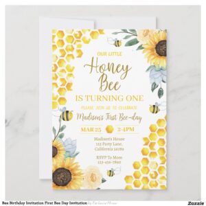 Bee Birthday Invitation First Bee Day Invitation